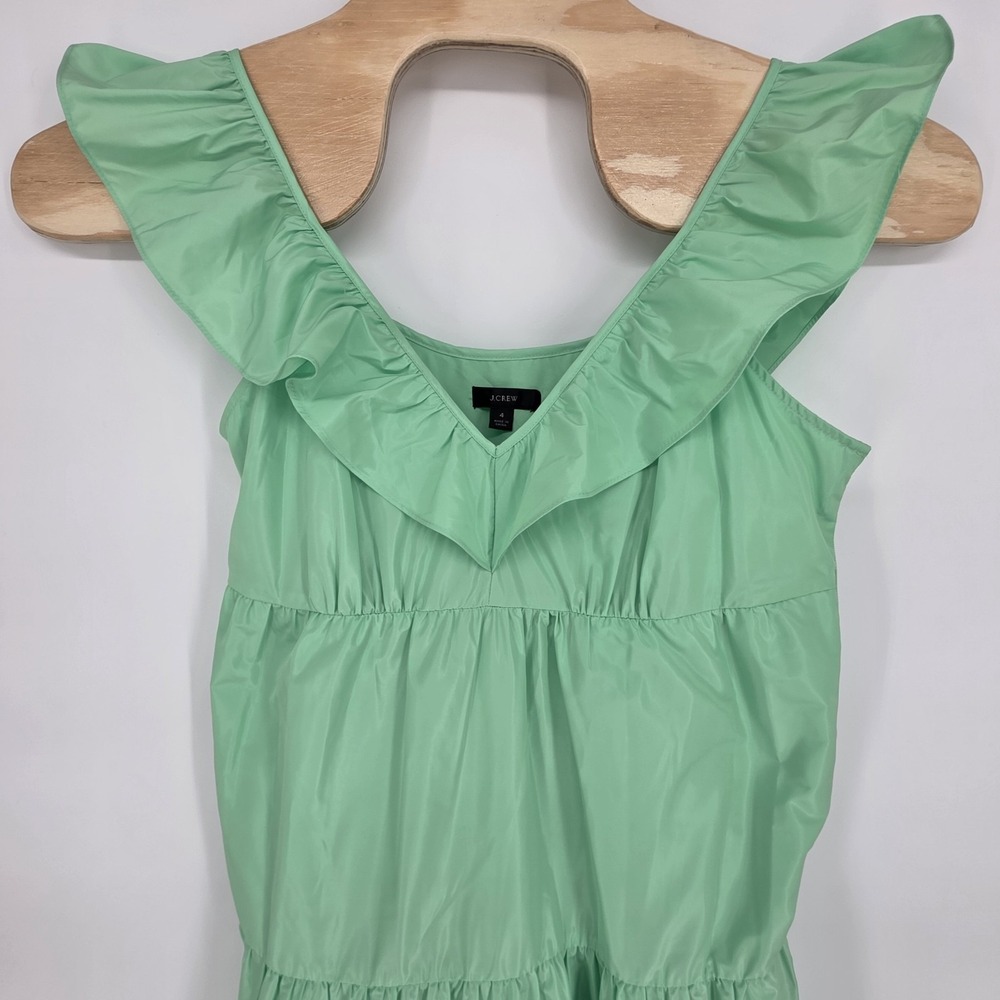 J.Crew Midi Dress Womens 4 Ruffled Shoulder Drapey Pockets Green Lined‎ Party - Picture 8 of 9